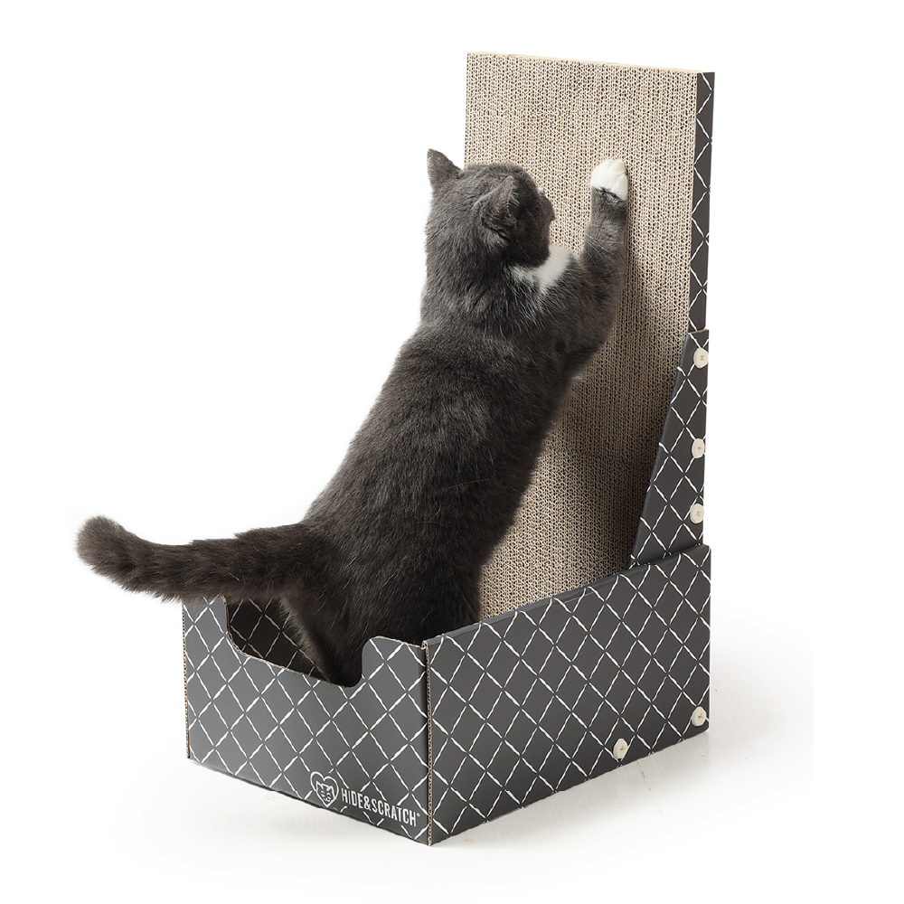 26" L Shaped Cat Scratcher Box and Cat Bed with Double-Sided Cardboard Cat Scratch Pad