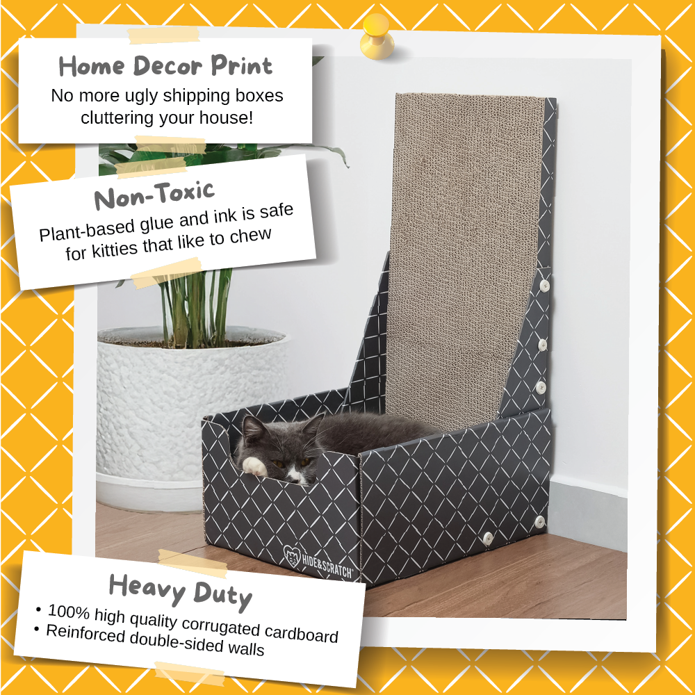 26" L Shaped Cat Scratcher Box and Cat Bed with Double-Sided Cardboard Cat Scratch Pad