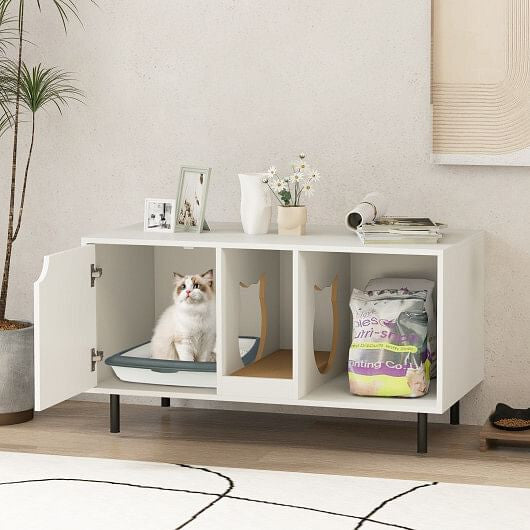 40 Inch Cat Litter Box Enclosure for 2 Cats Hidden Cat Washroom-White